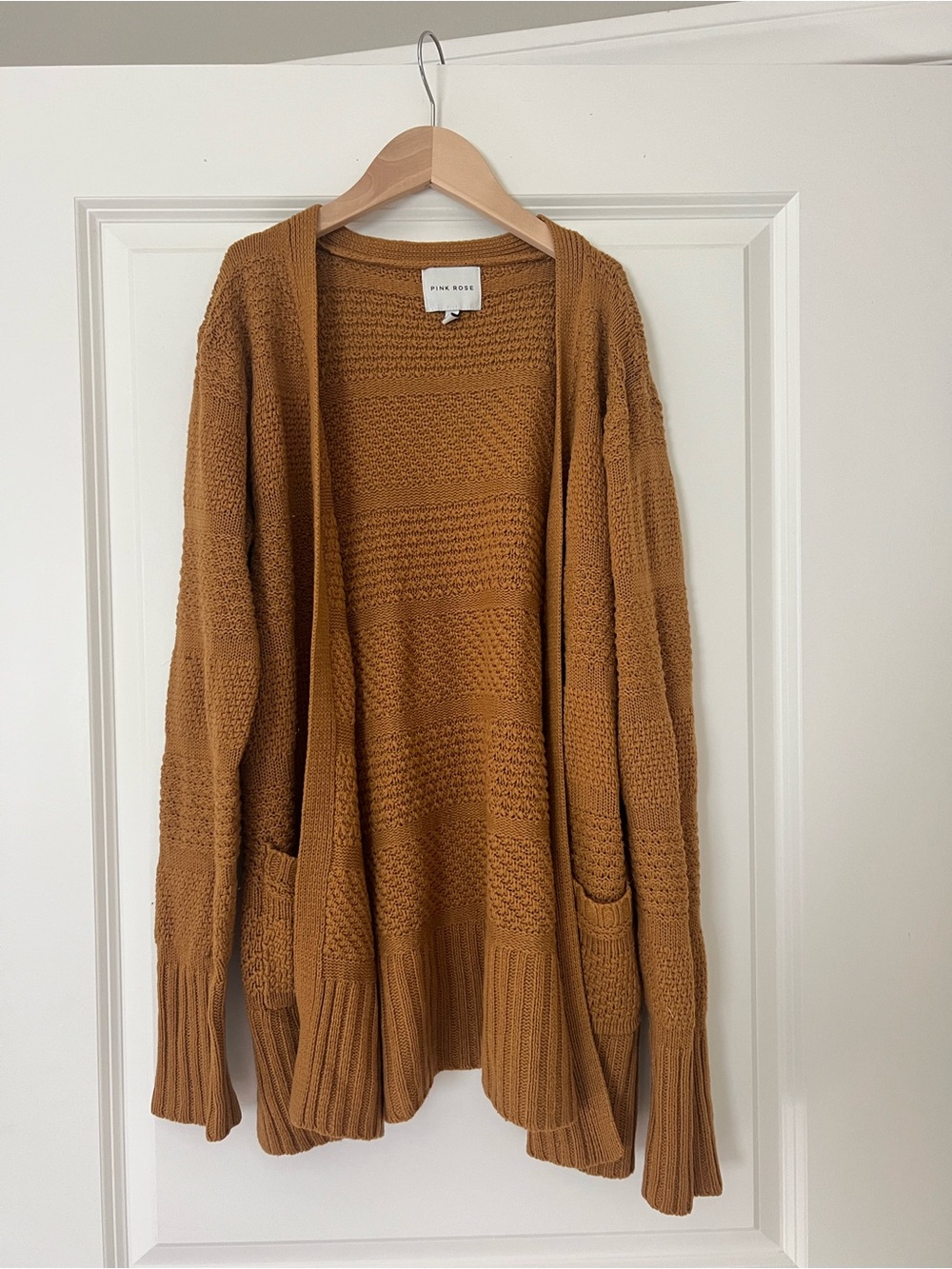 Pink Rose Open Front Cardigan Sweater - Camel Brown